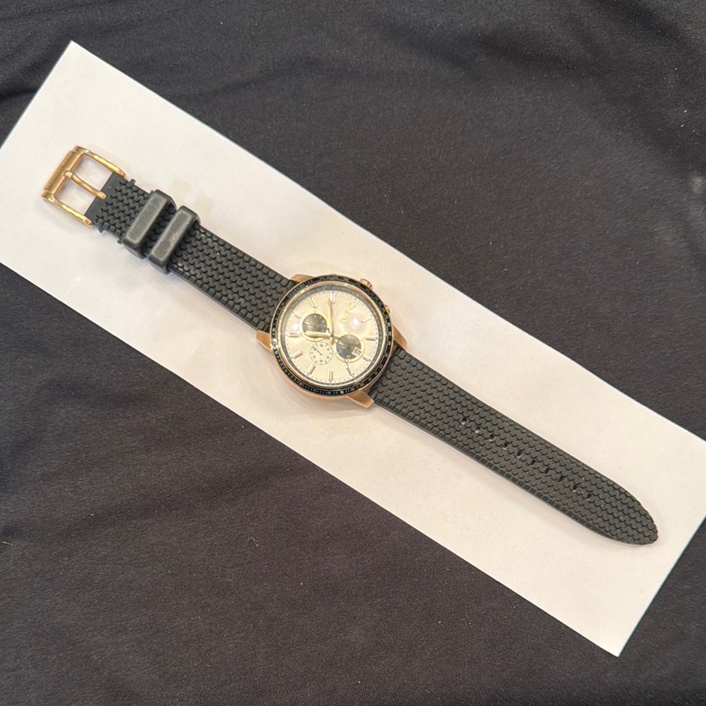Rose Gold and Black Watch with Textured Strap
